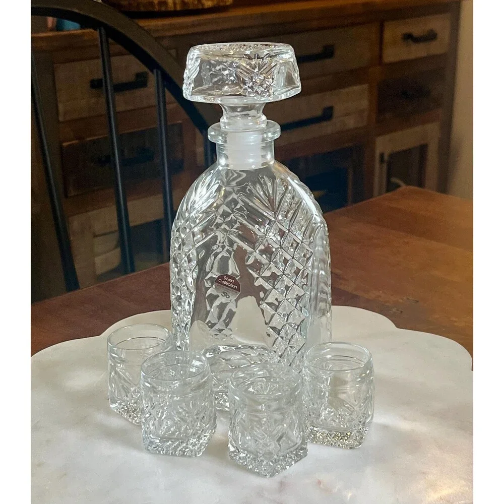 VTG Styria Austrian  Crystal Decanter Set & 4 Cordial Glasses Mid Century